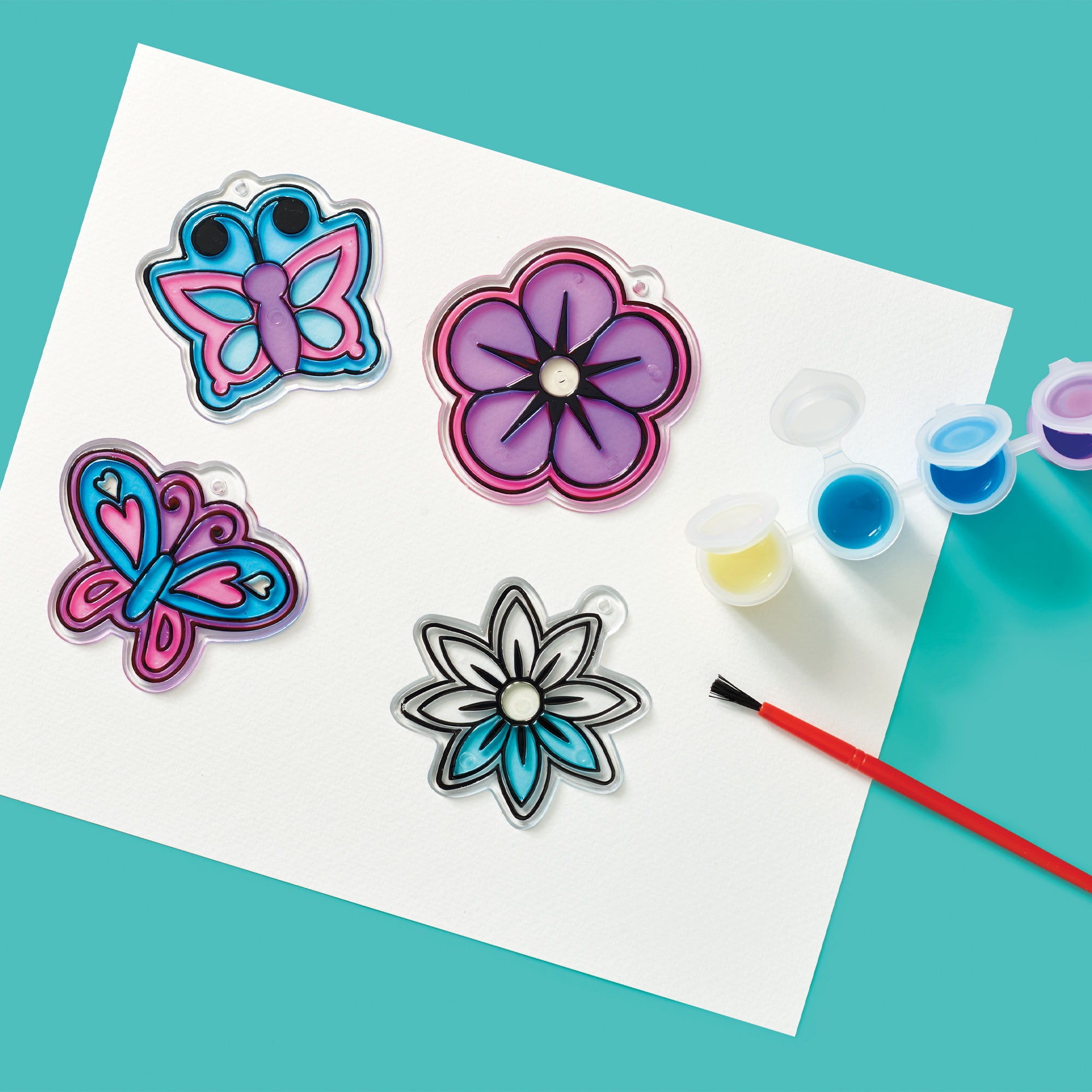(3 pack) Hello Hobby Flowers & Butterflies Window Art, Customize 8 Plastic Suncatchers