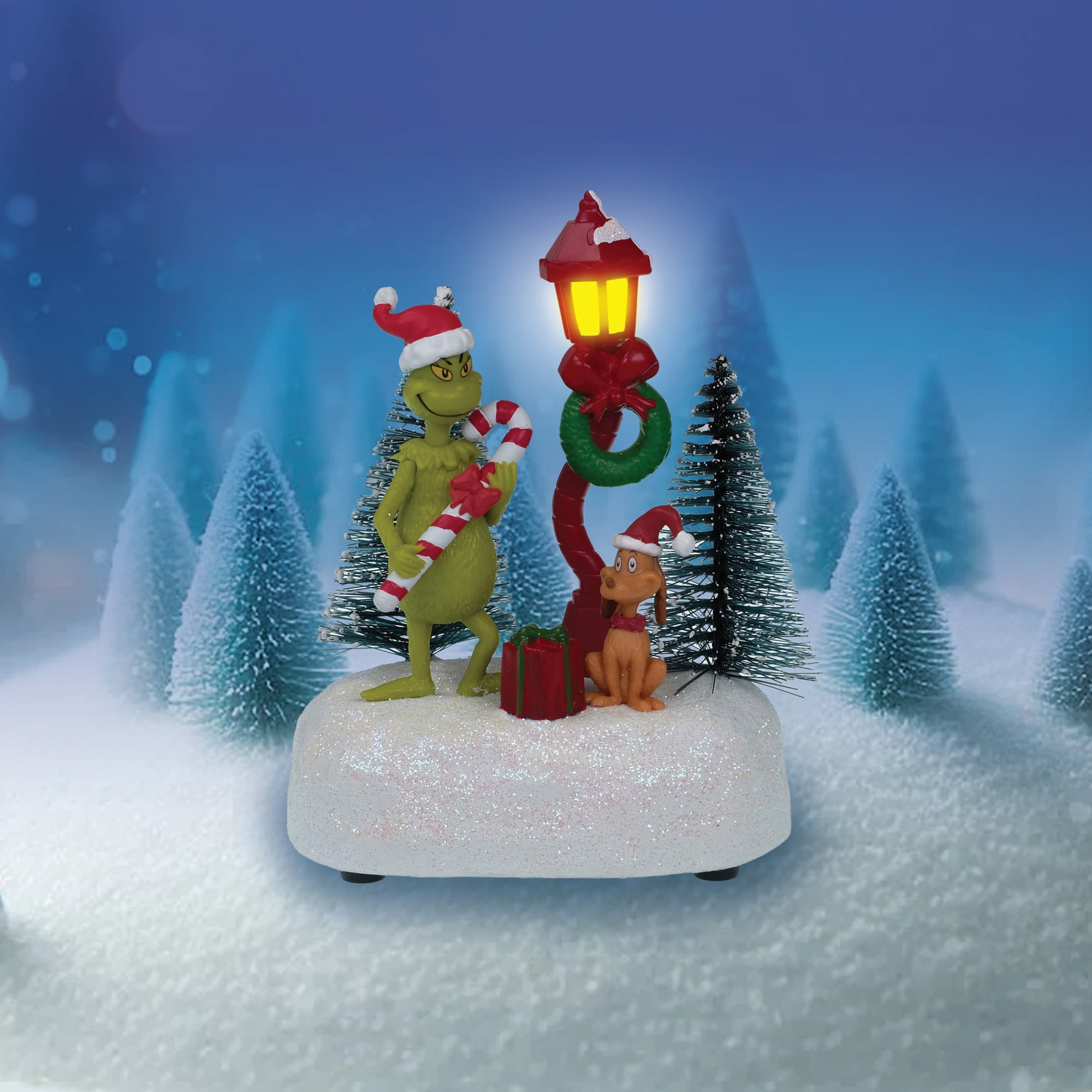 Dr. Seuss The Grinch Village Scene Tabletop Christmas Figurine – Grinch & Max with Candy Cane
