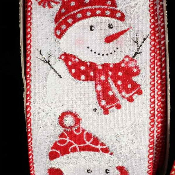 The Ribbon People Red and White Snowman Wired Craft Ribbon 2.5" x 20 Yards