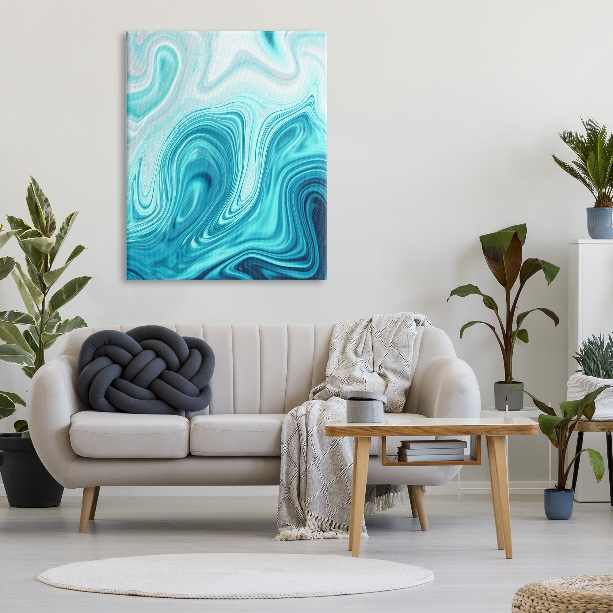 Stupell Industries Blue Abstract Ripples Abstract Painting Gallery Wrapped Canvas Print Wall Art, 36 x 48
