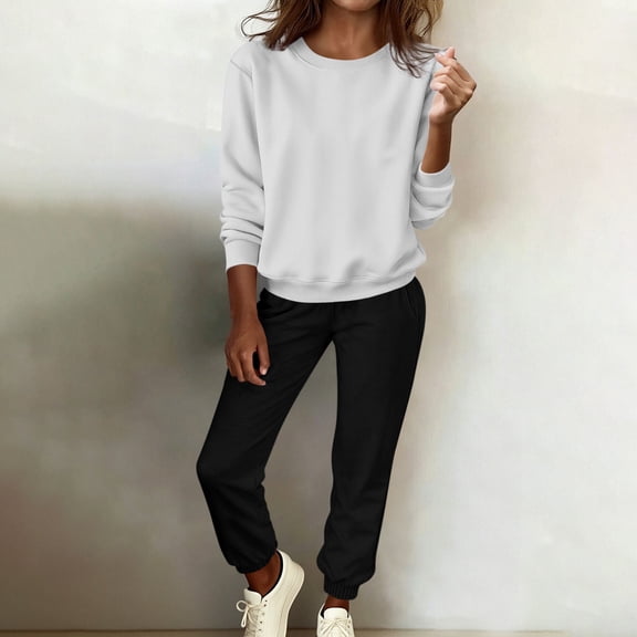 asjyhkr Womens Athletic Sets Crewneck Sweatshirts and Sweatpants Tracksuits Casual Workout Running Outfits