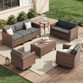 thumbnail image 3 of Poteban Outdoor Patio Furniture Set, Rocking Swivel Chair, 9 Pieces Wicker Rattan Sectional Furniture for Backyard (Grey), 3 of 13