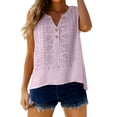 thumbnail image 2 of Women's Cotton Linen Vest, V Neck Sleeveless Embroidered Tank Top, Bohemian Style Casual Summer Top for Beach, Travel, Daily Wear and Layering-Pink, 2 of 8