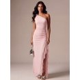thumbnail image 3 of Womens Pink One Shoulder Maxi Dress Ruched Bodycon Long Gown High Slit, 3 of 9