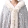 thumbnail image 6 of Fewfanhot Sequin Faux Fur Trim Cape Shawl, Open Front Warm Poncho Wrap for Women Evening Wedding Party Dresses, 6 of 6