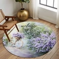 thumbnail image 3 of Purple Lavender Large Area Rugs for Bedroom Living Room, Soft Non Slip Carpet Bedside Rug, Green Leaves Spring Bike Botanical Round Floor Cover Kitchen Accent Rug 7' for Dining Room/Office, 3 of 9