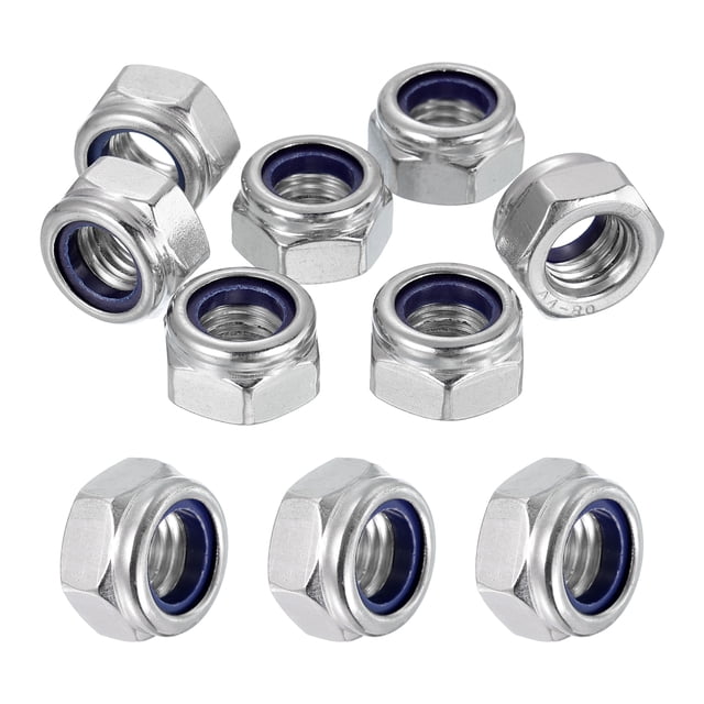 10 Pcs Écrous de Verrouillage M12x1.75mm, Insert en Nylon Inoxydable 316 Autobloquant