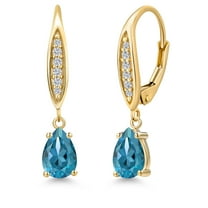 Gem Stone King 10K Yellow Gold London Blue Topaz and Lab Grown Diamond Earrings for Women | 1.63 Cttw | Gemstone November Birthstone | Pear Shape 7X5MM
