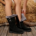 thumbnail image 3 of Womens Snow Boots Plush Warm Suede Low Heel Zipper Wide Mid Calf Winter Booties Trendy Buckle Straps Casual Outdoor Dress Long Boots, 3 of 6
