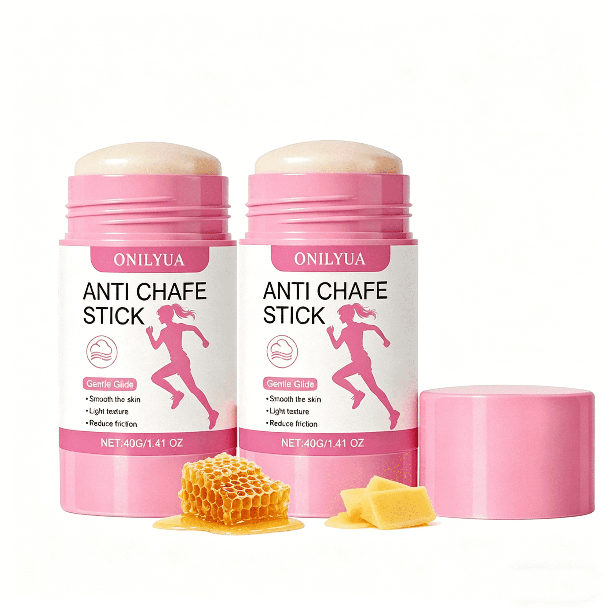2Pcs Anti Chafe Stick - 1.41 oz (40g) Anti-Friction Balm for Thigh, Underarm & Body, Gentle Glide Skin Protection for Runners & Athletes