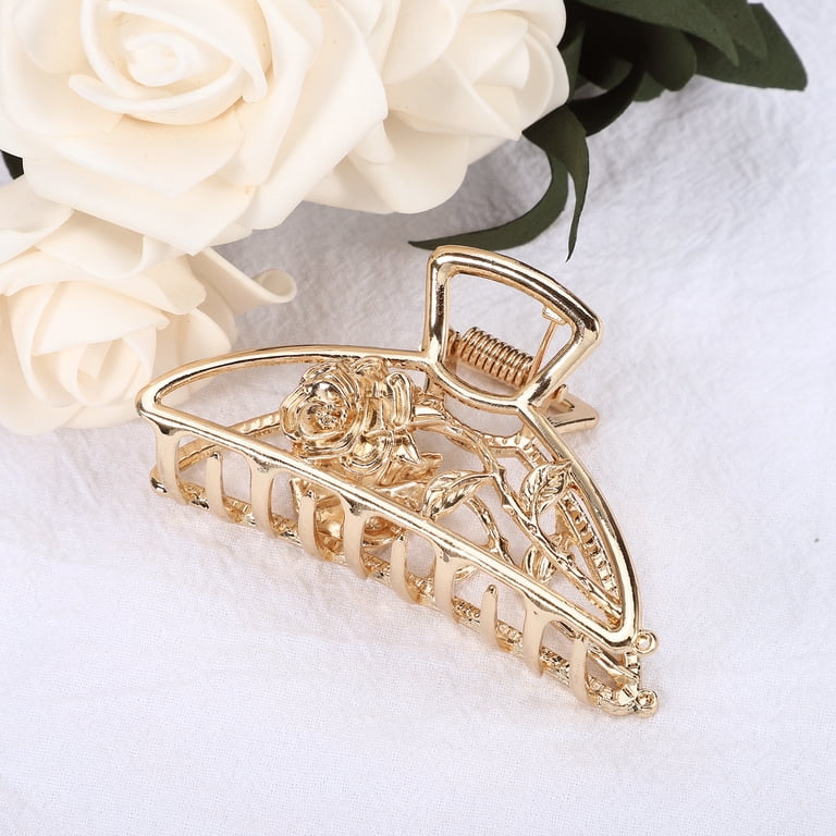 Beautiful Rose Metal Claw Clip Amazon.com : Rose Flower Hair Clip Metal Hair Claw Gold Rose  main image 2