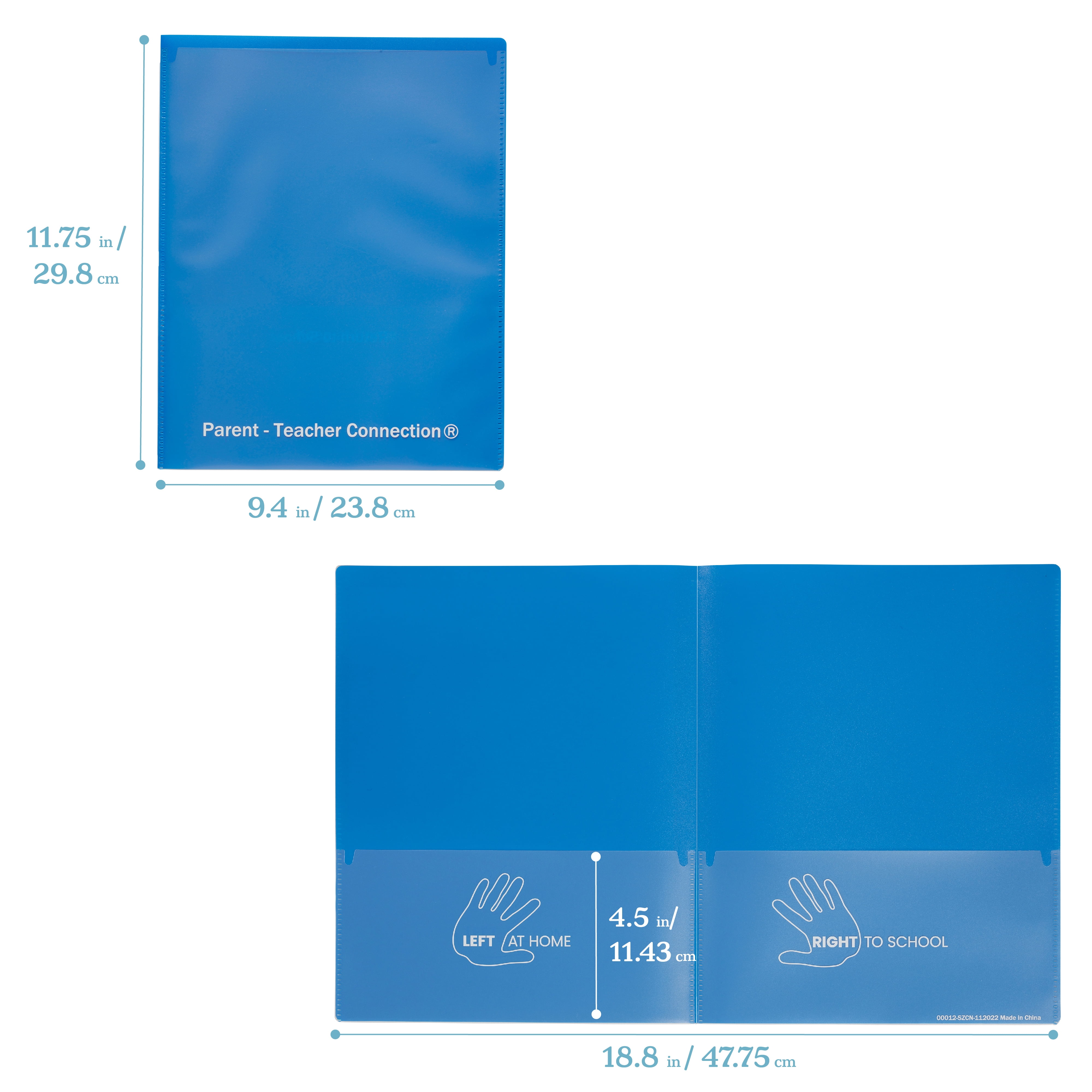 ECR4Kids 2-Pocket Parent-Teacher Classroom Communication Folder, Supplies, Blue, 36-Piece