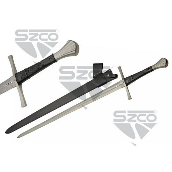SZCO 44.25" Sword with 1060 Carbon Steel Blade, Stainless Guard, Pommel and Leather Sheath