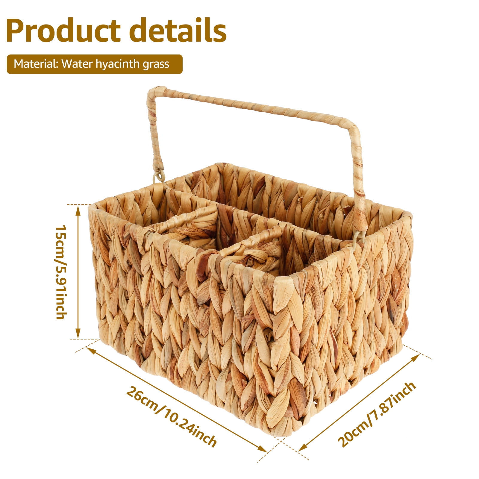 NUAHRHY Woven Utensil Caddy with 4 Compartments and Handle Natural Utensil Basket Stable Utensil Holder Multifunctional Utensil and Napkin Holder for Plates and Utensils