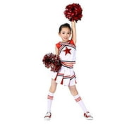girls cheerleader Uniform Outfit costume Fun Varsity Brand Youth Red White Matching Pom poms
