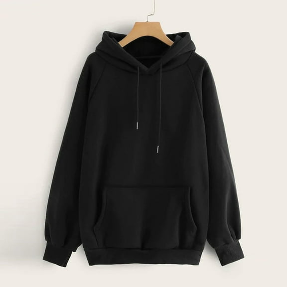 Dec. Savings POROPL Hooded Sweatshirt Women Long Sleeve Hoodie Sweatshirt Pocket Pullover Tops Black L