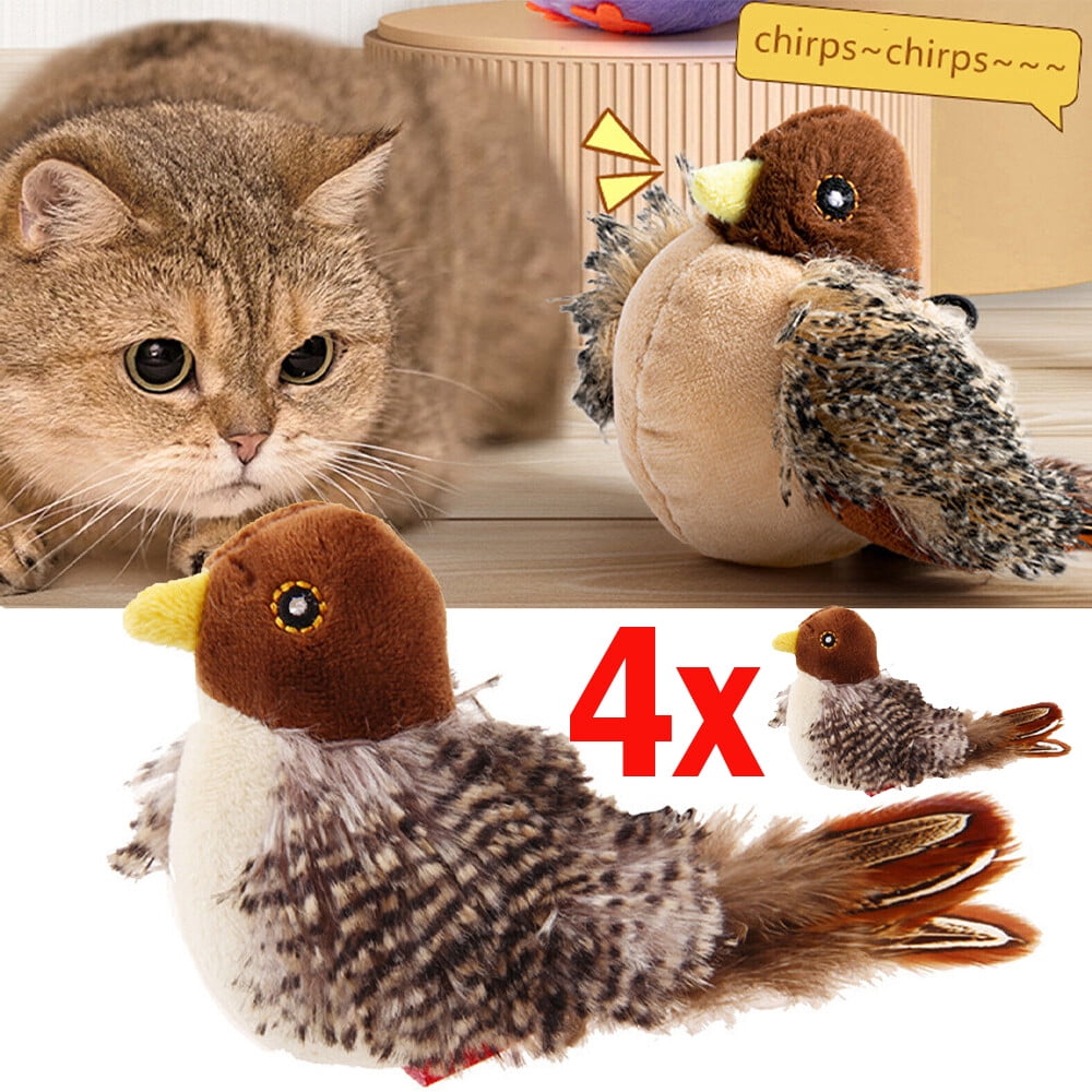 4Pcs Bird Cat Toy Simulated Chirping Interactive Cat Helps Cat Exercise