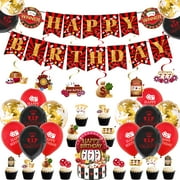 Chilfamy Casino Theme CORNET Decorations for Men Women, Supplies with Happy Birthday Banner, Hanging Swirl Decors, Cake Toppers, Balloons for Adults Casino Poker Game Night Events