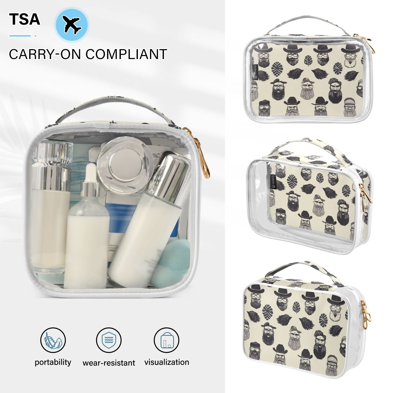 Clear Makeup Bags with Handle Large Opening 2 Pack Set Toiletry Bag Quart Size Bag, for Women Man Traveling Travel Essentials, Toiletries and Other. Beard Salon Male