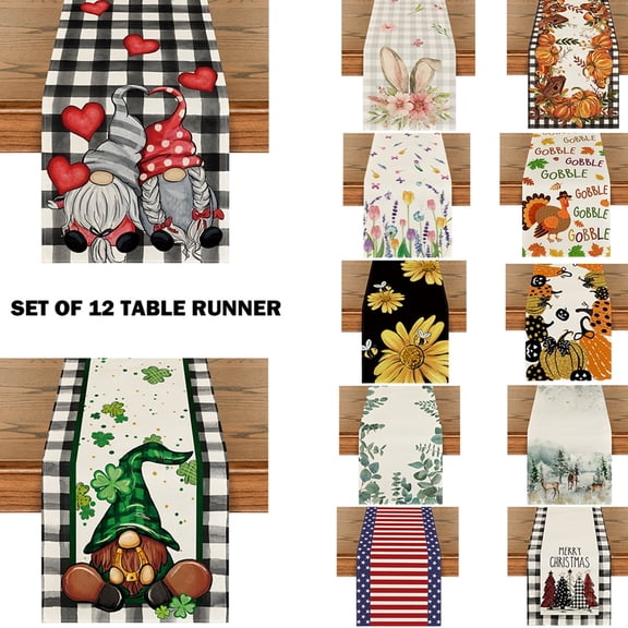 Smile All Seasons Seasonal Decorative Set of 12 Table Runner Clearance for Dining Table 13 x 72 Inch, Farmhouse Kitchen Dining Room Decoration