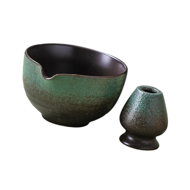 Cuenco japonés para matcha con soporte para batidor, taza para matcha, tazón retro para mezclar de 430 ml para verde