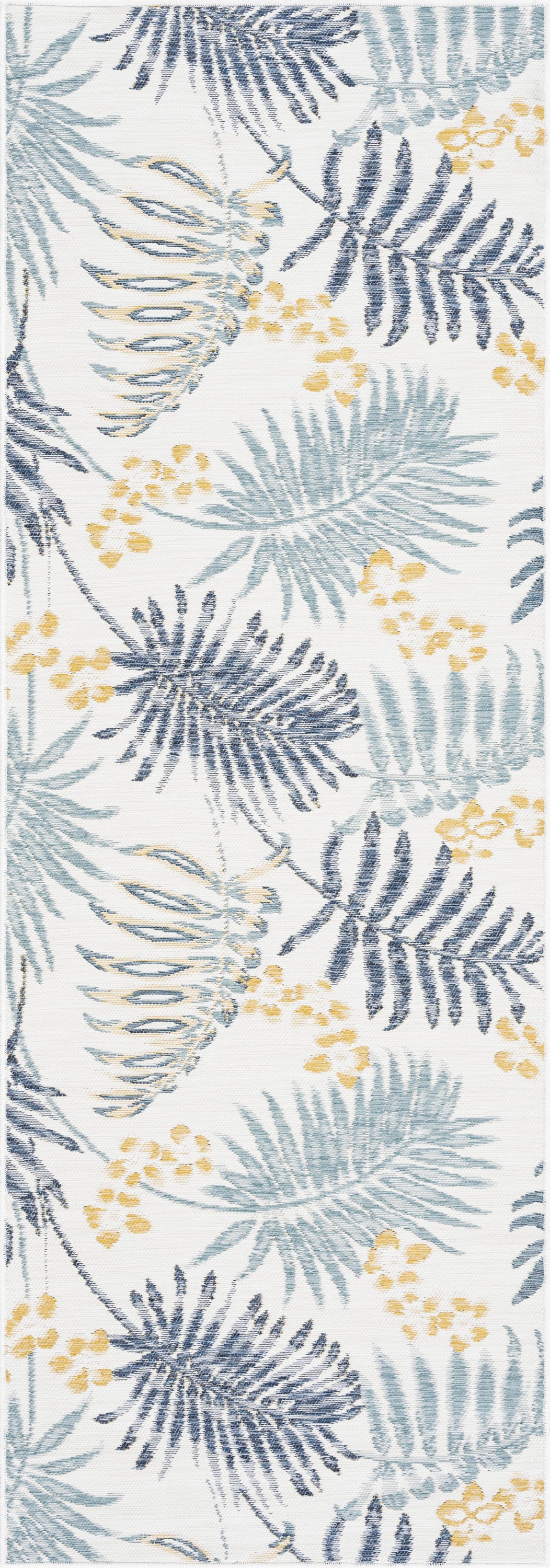 Bliss Rugs Floral Indoor Outdoor Rug Reversible Runner Rug for Patio, Hallway, Entryway, Deck, Navy ,2' x 8'