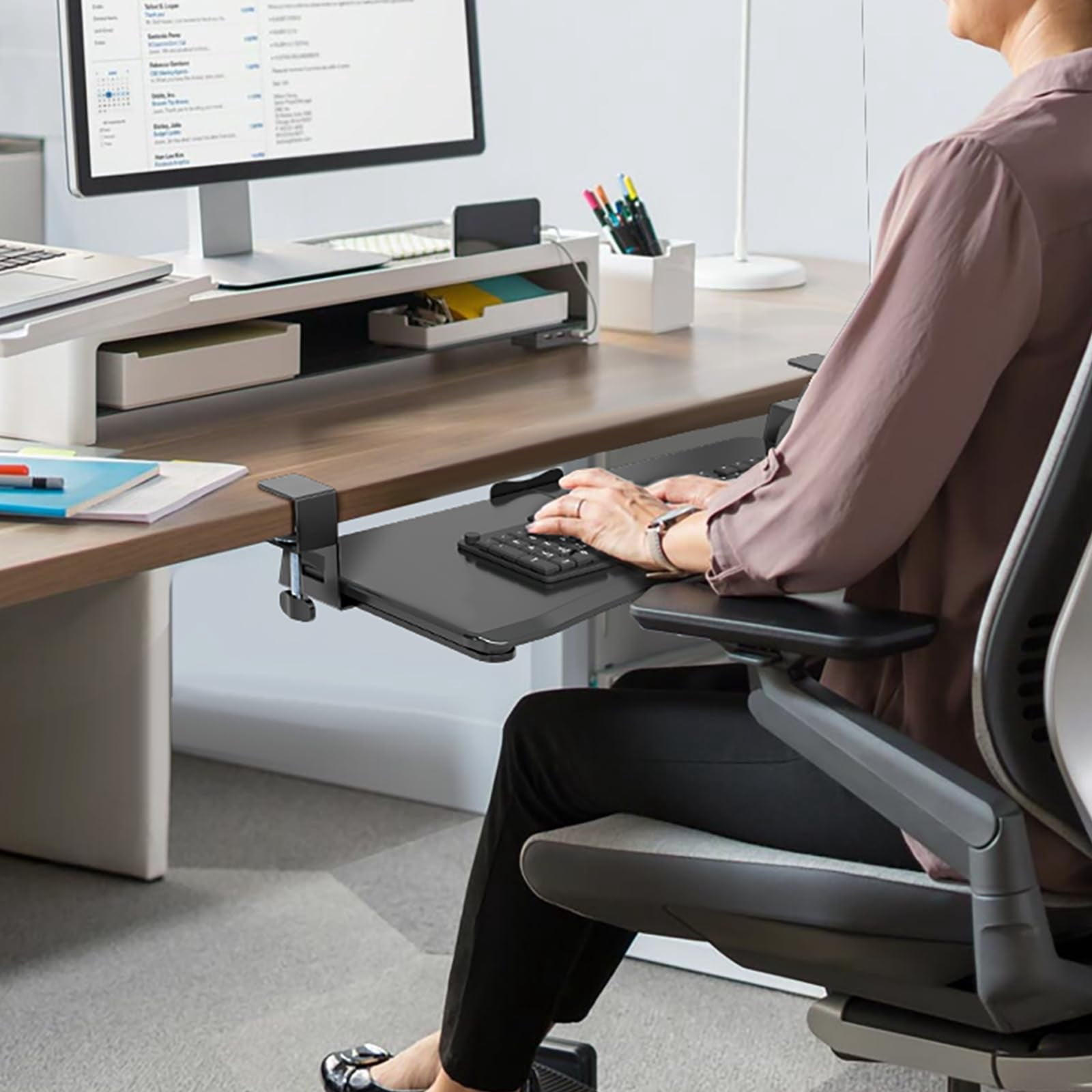 Tray Under Desk Pull Out With C Clamp Mount  Computer & Mouse 25.6 (30 Including Clamps) X 11.8 Inch Slide-out Platform Drawer For Typing Black Dsf1