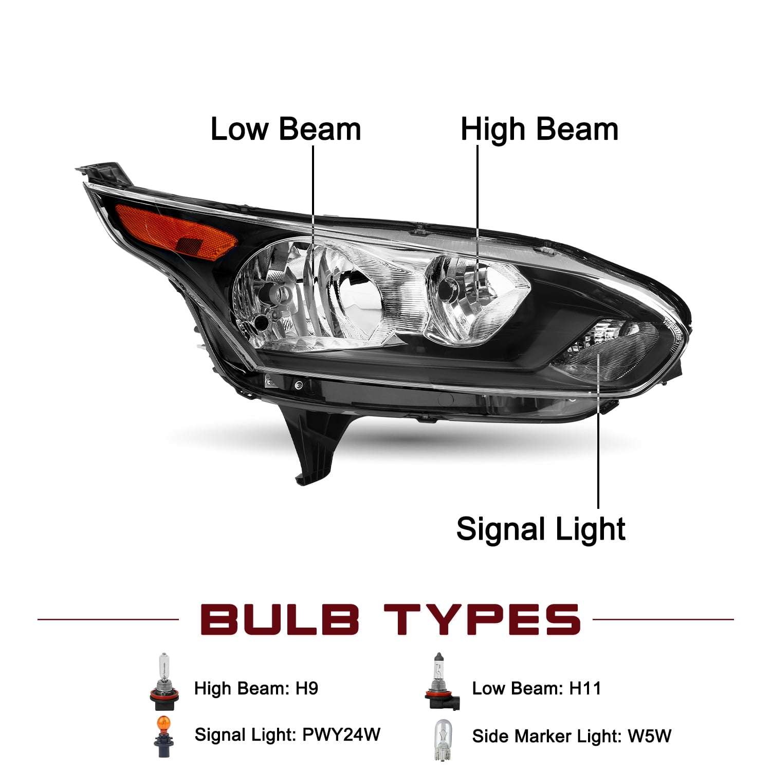 Fit 2014-2018 Ford Transit Connect Halogen Passenger Headlight Headlamp