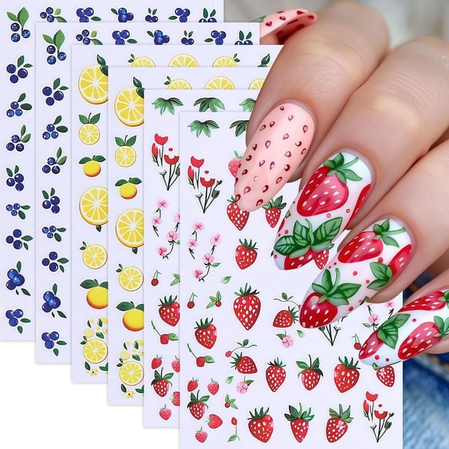Adhesivos para uñas Quezadyl 3D con fruta, limón, fresa y arándano