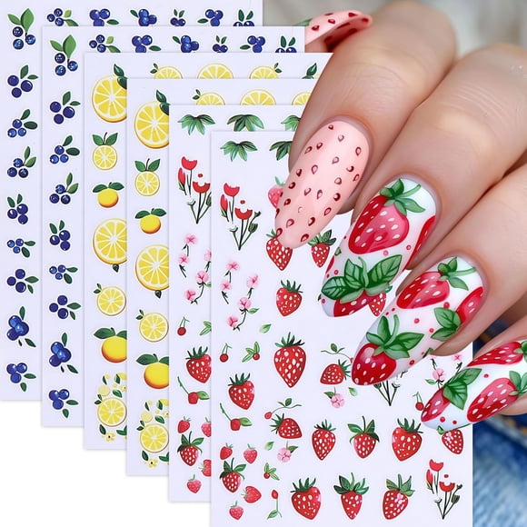 Adhesivos para uñas Quezadyl 3D con fruta, limón, fresa y arándano
