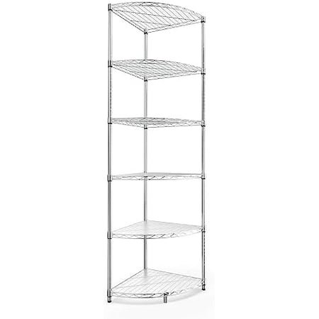 6 Tier NSF Metal Corner Shelf Wire Shelving Unit, 420lbs Capacity, Adjustable, with Leveling Feet and Waterproof Shelf Liners for Garage, Kitchen, and More - 72" H x 18" L x 18" D, Chrome