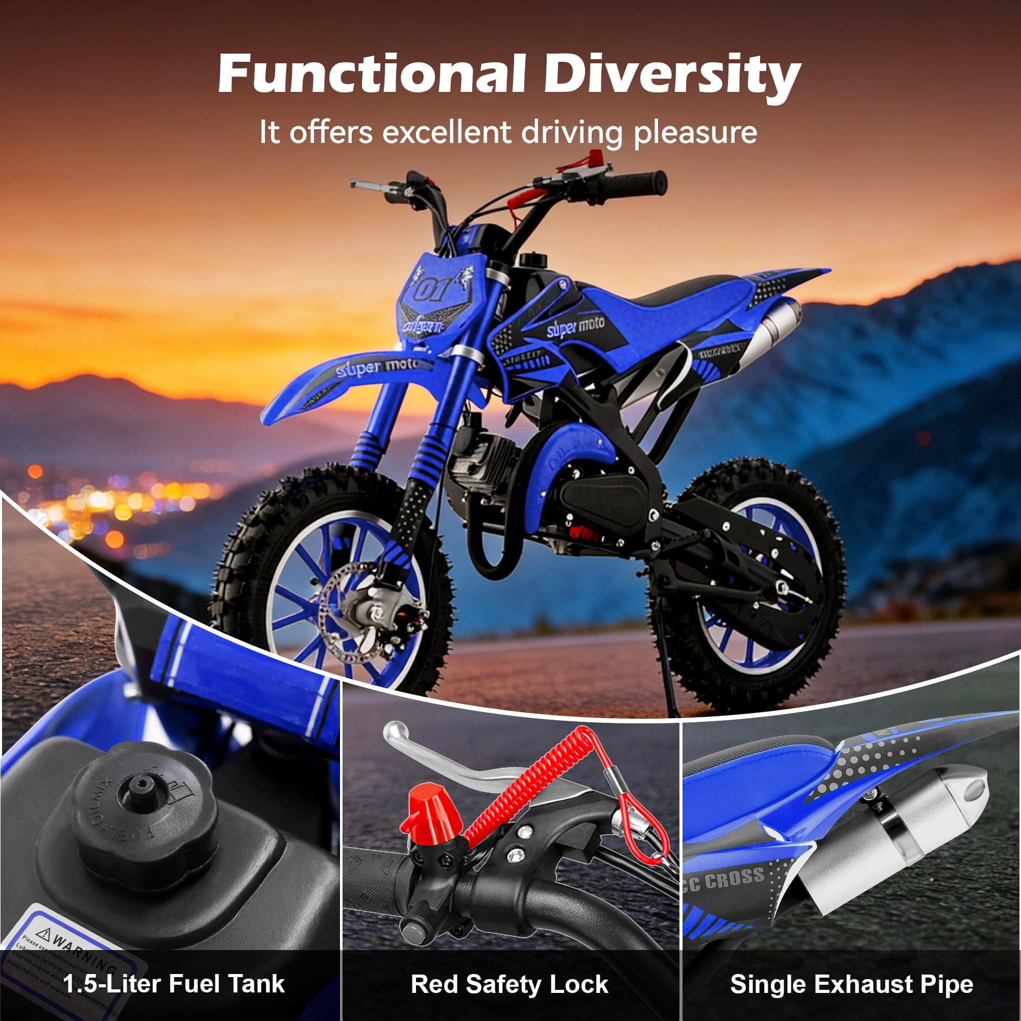 Gpower 49cc Dirt Bike for Kids 6-15,2-Stroke Gas Powered Mini Dirt Bike,1.5L Fuel Capacity,1-Seater,Blue