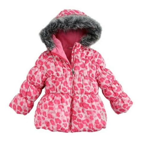 Pistachio Girls Pink Leopard Print Winter Coat Fur Trim Ski Jacket 4