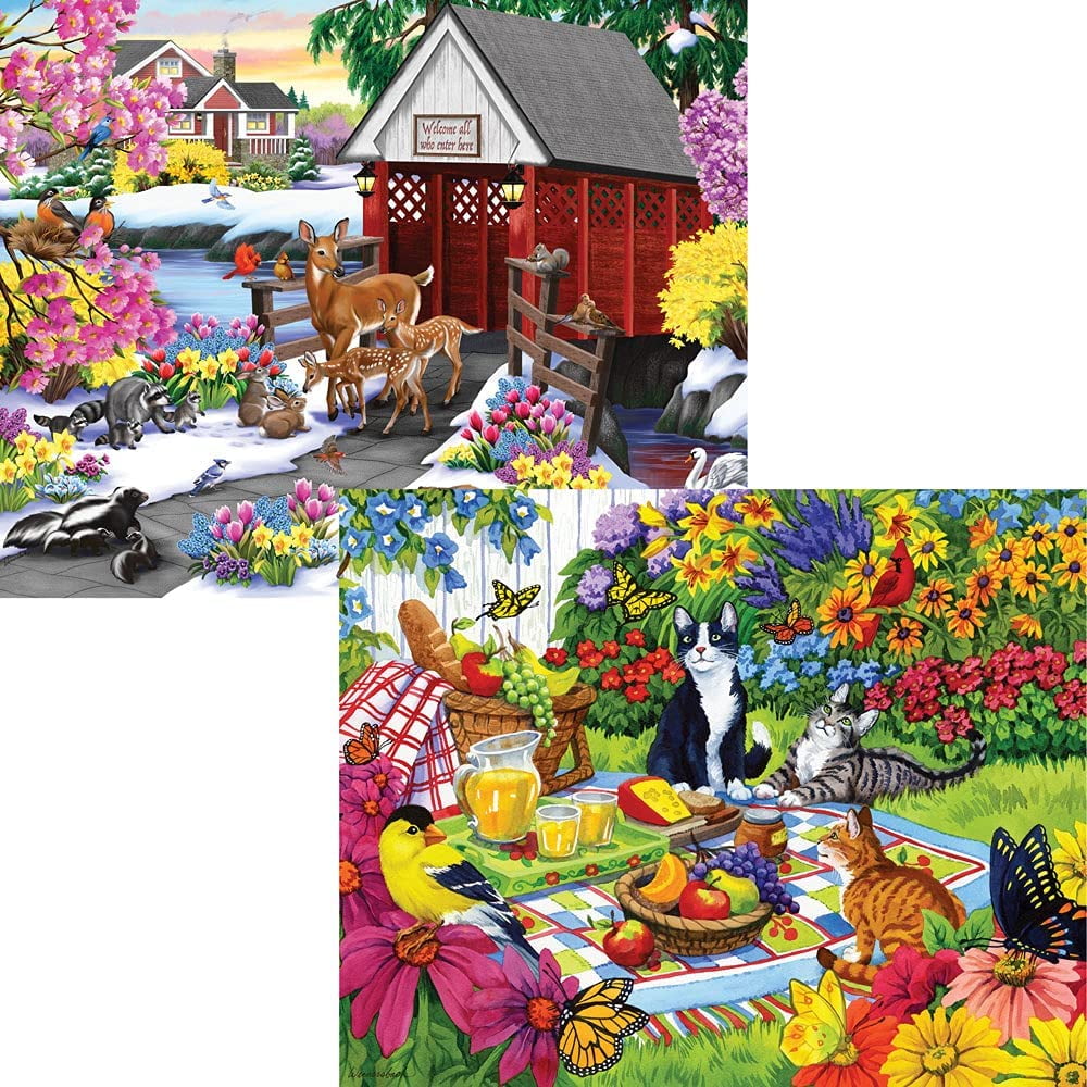 Bits and Pieces 4-In-1 Bundle Rustic Gardens 500 Piece Jigsaw Puzzles by Nancy Wernersbach 16" x 20”