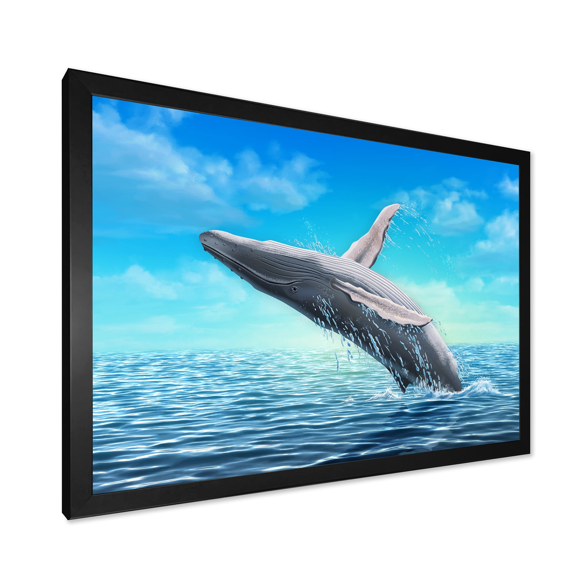Designart 'Humpback Whale Jumping Out of Sea' Farmhouse Framed Art Print