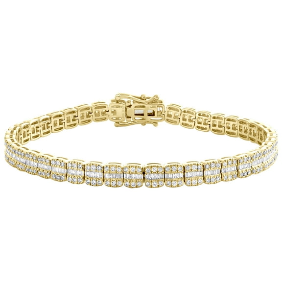 10K Yellow Gold Baguette Diamond Unisex Square Link Tennis Bracelet 8" 3.71 CT