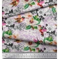 thumbnail image 4 of Soimoi Purple Rayon Fabric Leaves,Hummingbird & White Floral Decor Fabric Printed BTY 42 Inch Wide, 4 of 5