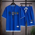 thumbnail image 3 of Conjunto deportivo informal de marca de moda de verano para hombre con pantalones cortos holgados de manga corta y cuello redondo, conjunto de dos piezas con diseño de gofre, conjunto de versión corea, 3 of 5