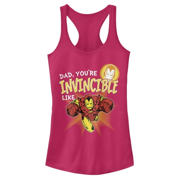 Junior's Marvel Dad You're Invincible Like Iron Man Racerback Tank Top Dark Pink Medium