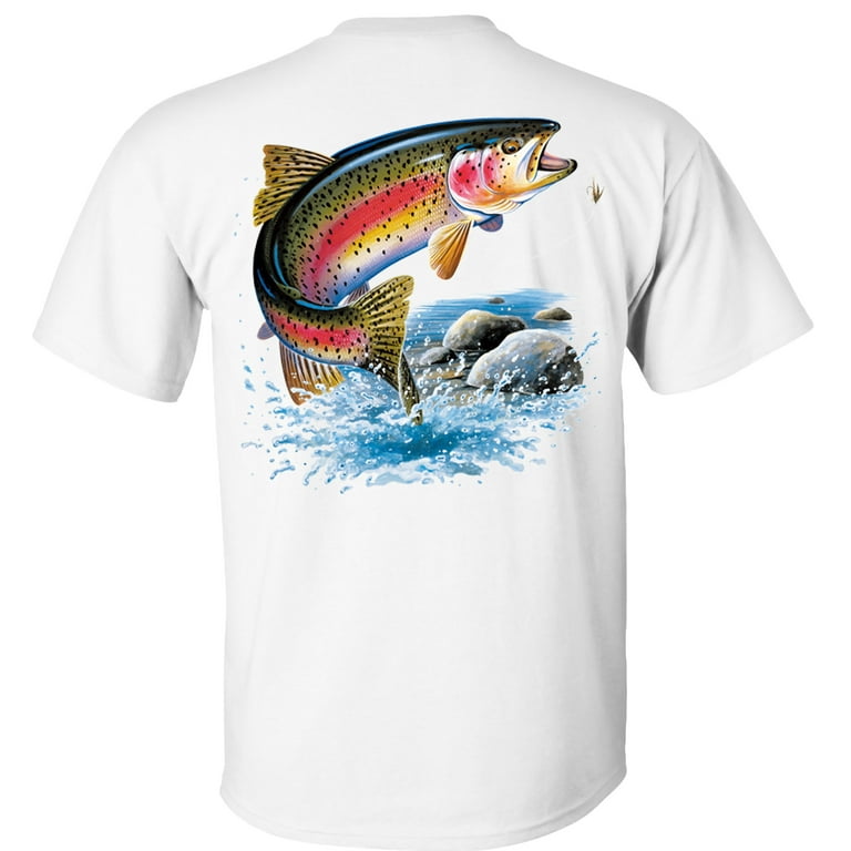 Fair Game Rainbow Trout T-Shirt Fly Fishing Fisherman-White-XL, adult unisex