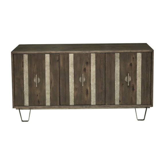 Home Fare Metal Strap Dark Oak Three Door Console Table