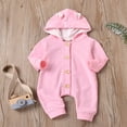 thumbnail image 2 of OUSITAID Baby Solid Hooded Romper Long Sleeve Front Single Breasted Bodysuit, 2 of 4