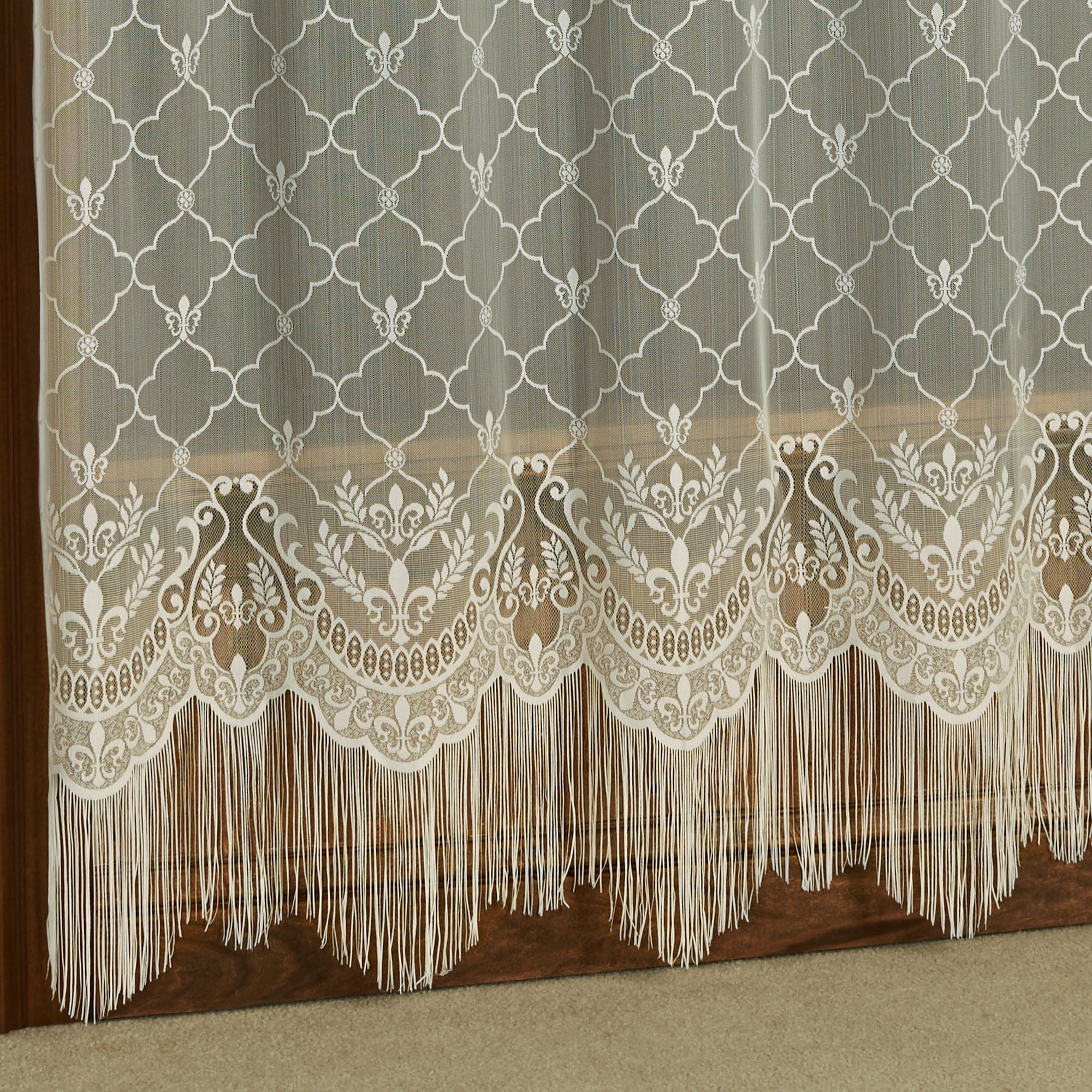 Vintage Fleur-de-Lis Lace Curtain Panel for Bedroom, Living Room
