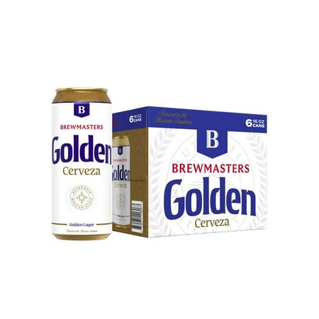 Brewmasters Golden Lager Cerveza Beer, 6 Pack, 16 fl oz Aluminum Cans, 4.4% ABV