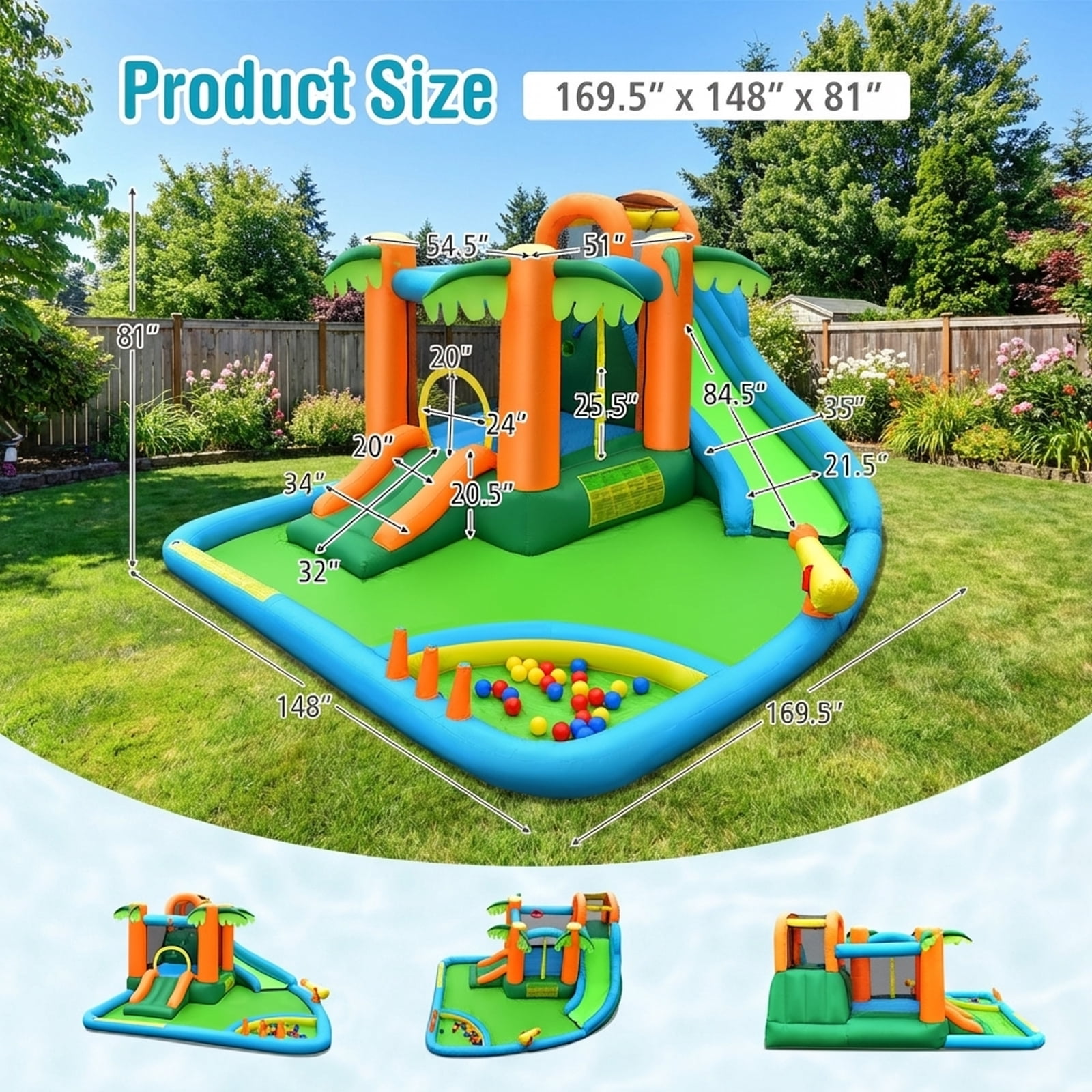 Redsmile 7-in-1 Inflatable Water Slide Park with 780W Blower - Multicolor - Kids Birthday Party - Backyard Fun