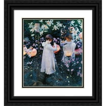 John Singer Sargent 12x13 Black Ornate Wood Framed Double Matted Museum Art Print Titled: Carnation, Lily, Lily, Rose (1885)