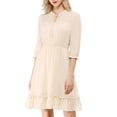 thumbnail image 3 of INSPIRE CHIC Women's Layered Ruffle Hem 3/4 Sleeves Smocked Chiffon A-Line Dress XL Beige, 3 of 9
