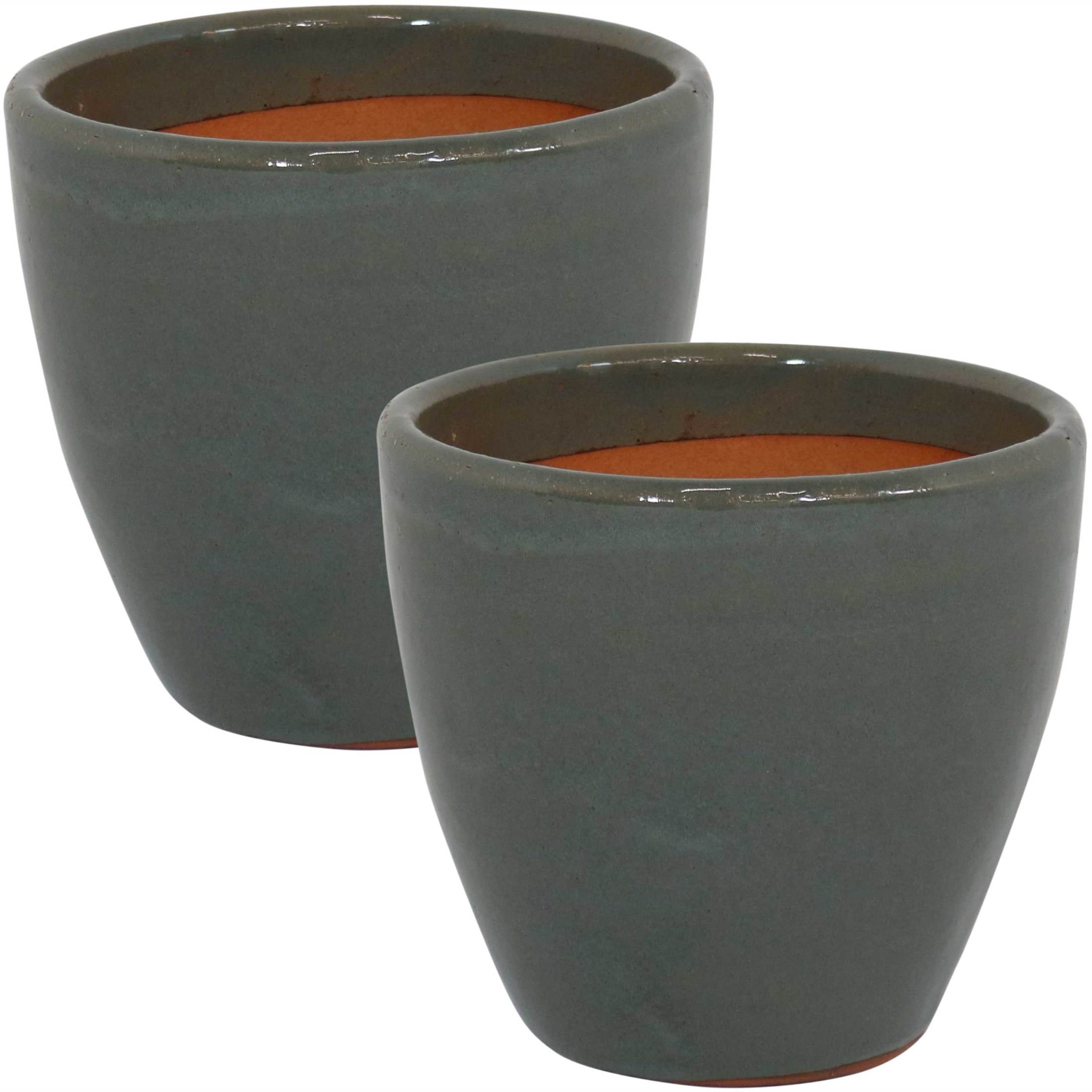 Sunnydaze Resort 8.5" x 8.5" x 8" Round Gray Ceramic Outdoor Planter 2-Count