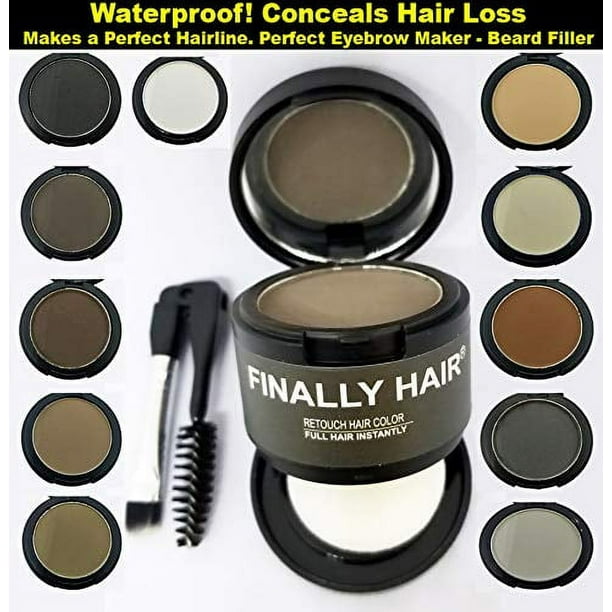 Finalmente, Hair resistente al agua, gris, fibras capilares y corrector contra la caída del cabello, creador de líneas capilares, potenciador de cejas y relleno de barba. Polvo de sombra de fibra capi