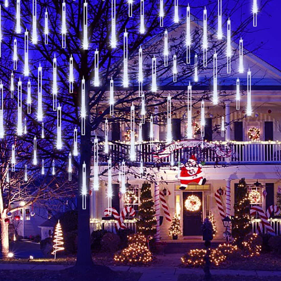 Christmas Lights Outdoor Tree Snowfall LED Dripping Shooting Star Lights 12 inch 8 Tubes, Meteor Shower Falling Rain Lights Xmas Decoration, Luces de Navidad para Exterior (White) - Walmart.com